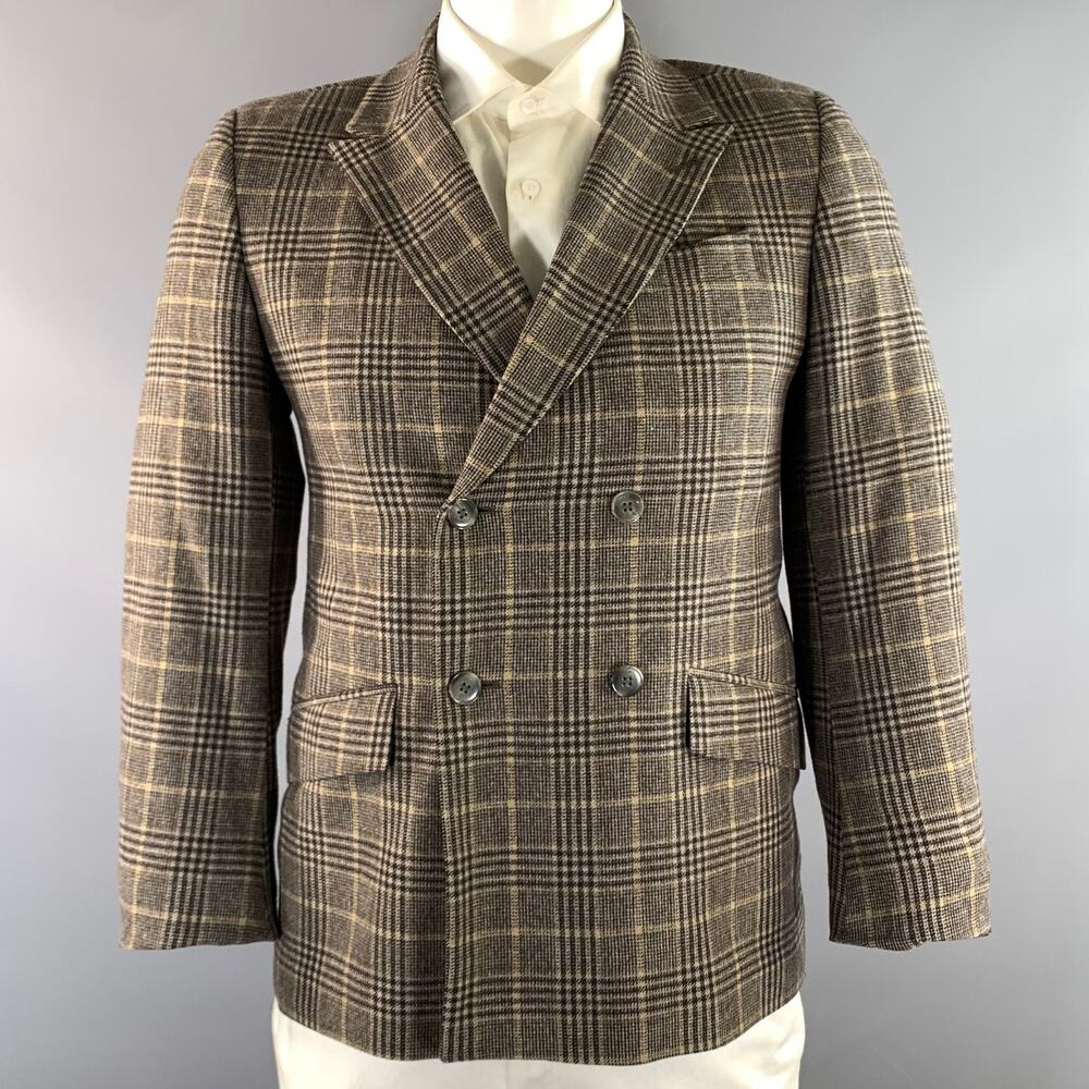 AGNÈS B. Chest Size 40 Brown Light Grey Plaid Wool Nylon Sport Coat